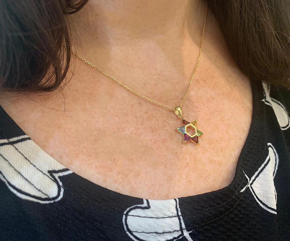 Colorful Gemstones Star of David Pendant in 14K Gold - 18 mm - Image 5