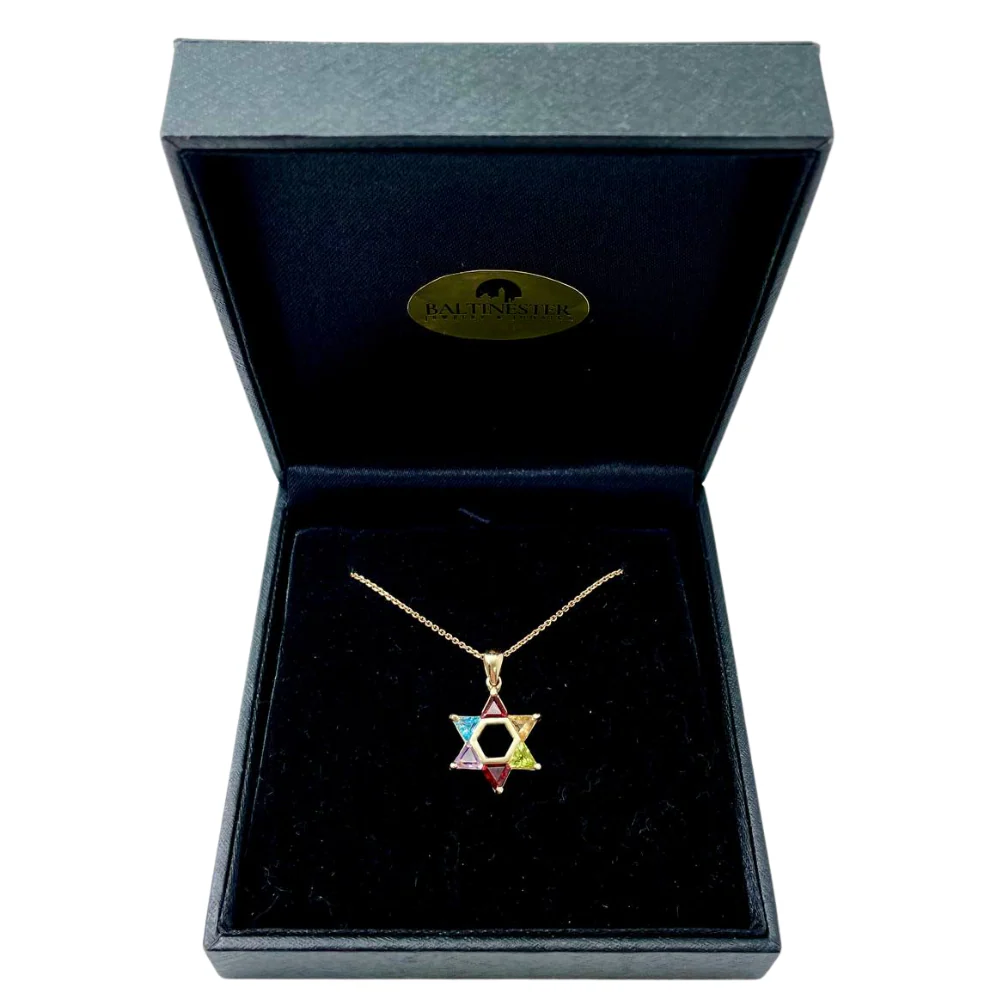 Colorful Gemstones Star of David Pendant in 14K Gold - 18 mm - Image 6