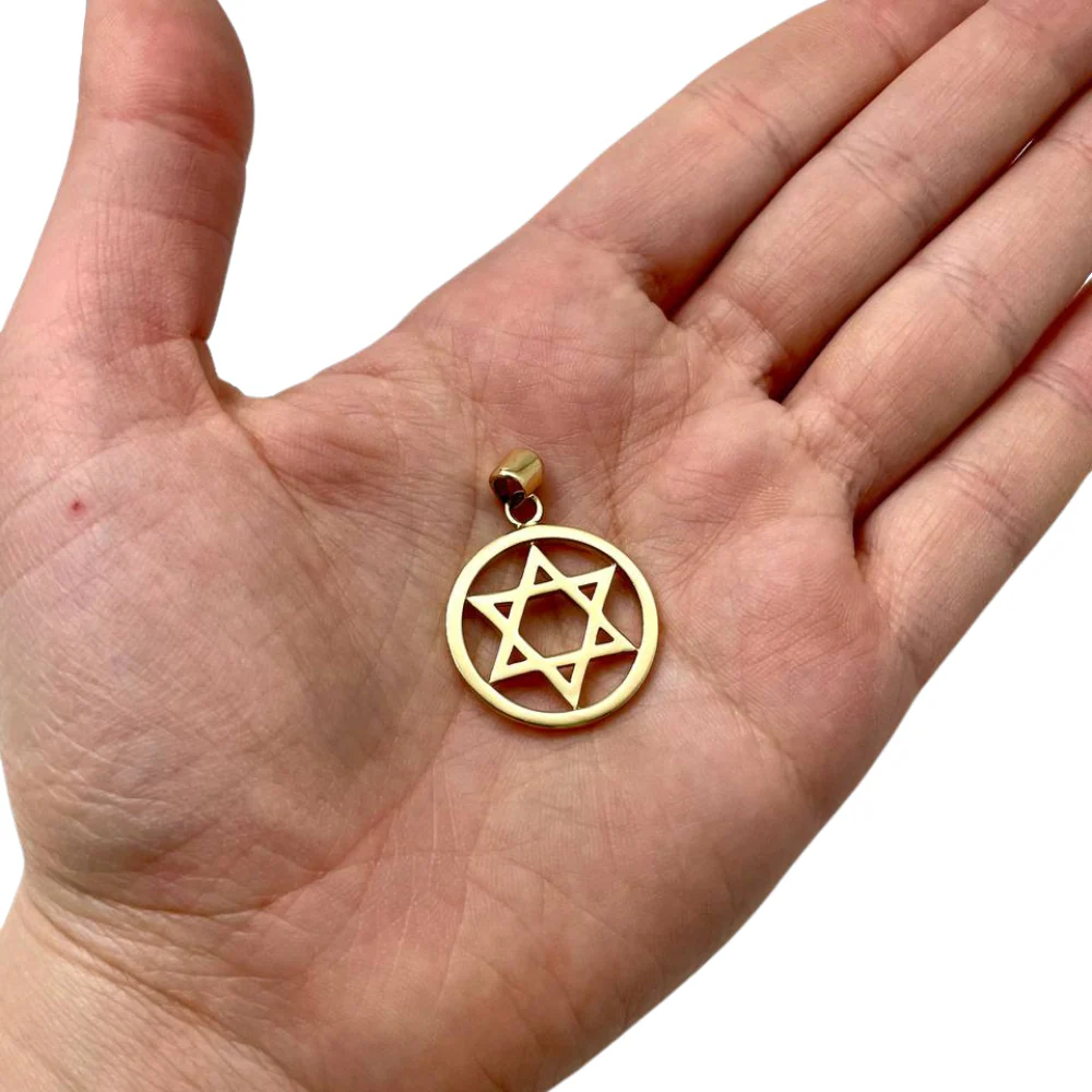 Classic 14k Gold Star of David Round Pendant - Image 5