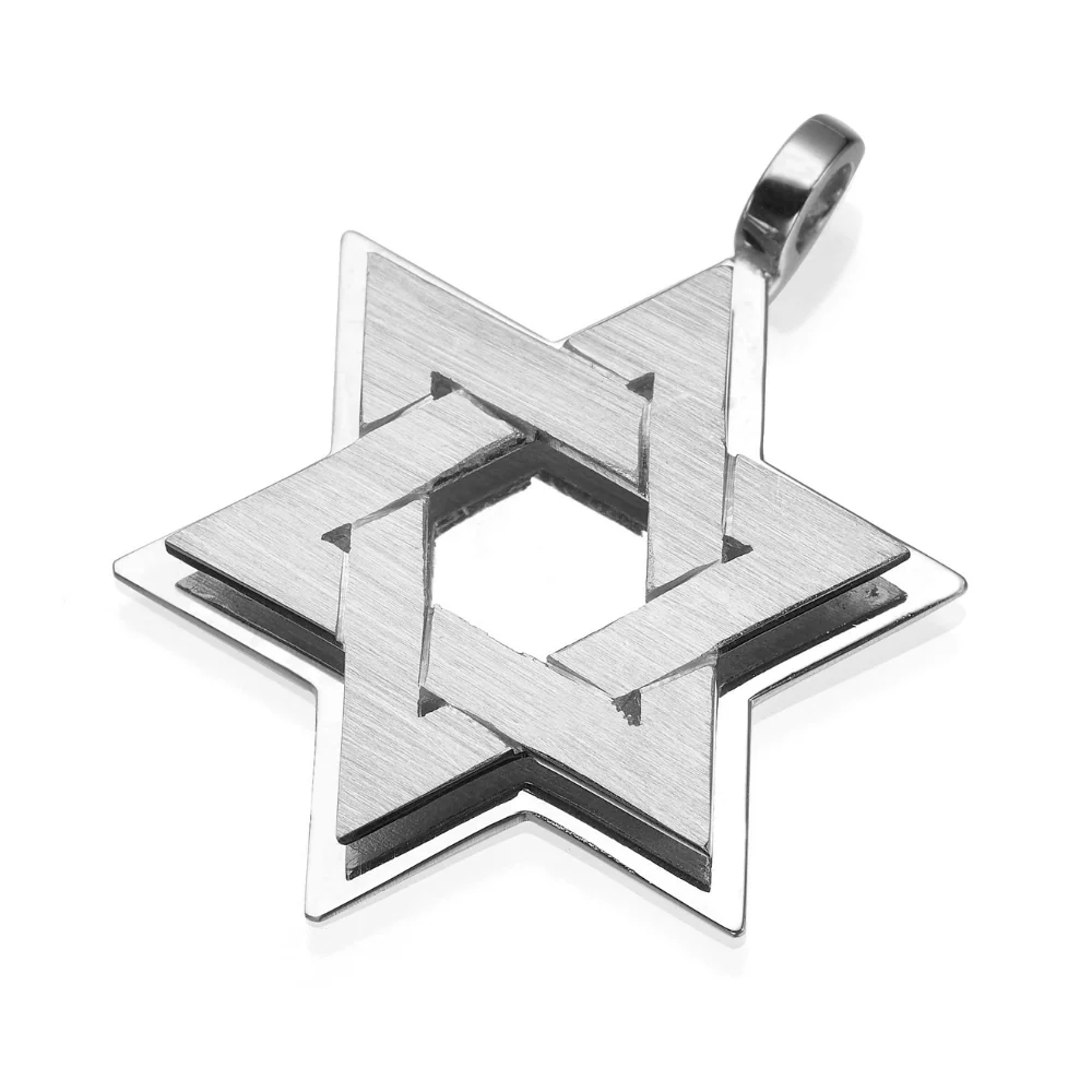 18K Gold Dual Layered Brushed Star of David Pendant - Image 4