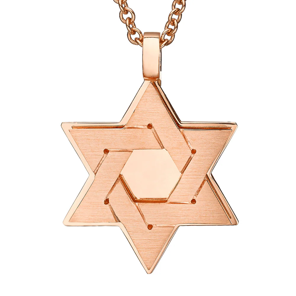 18K Gold Dual Layered Brushed Star of David Pendant - Image 7