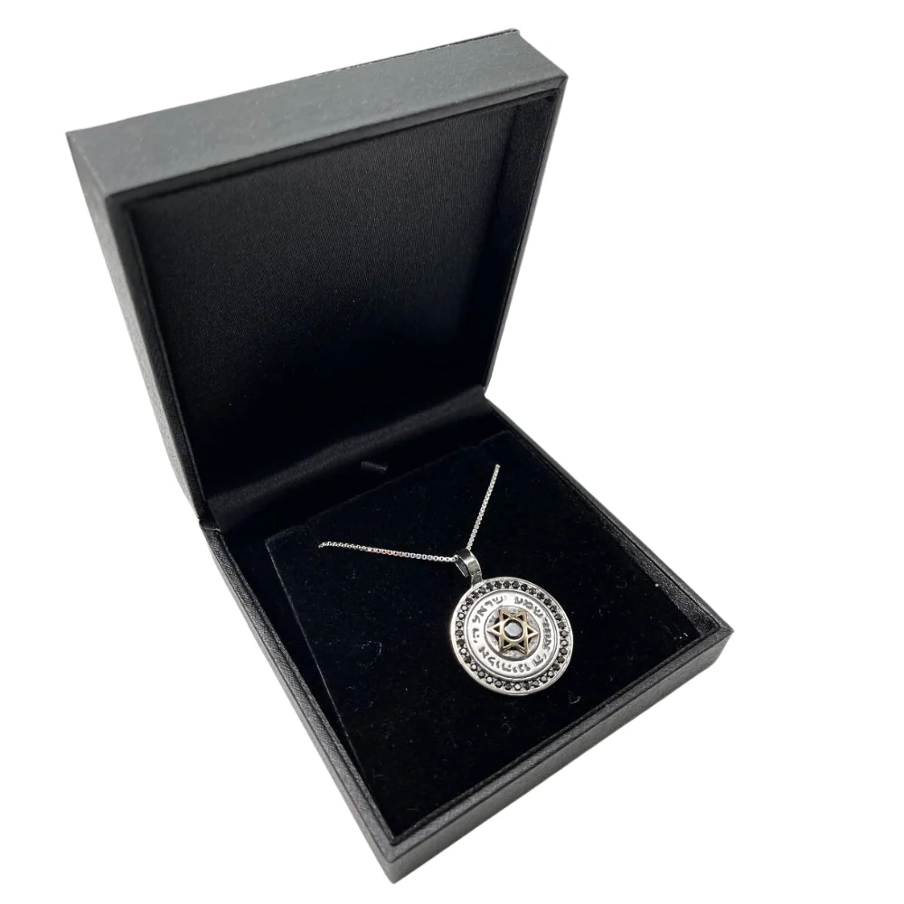Star of David and Shema Israel Silver and Gold Onyx Necklace - Image 7