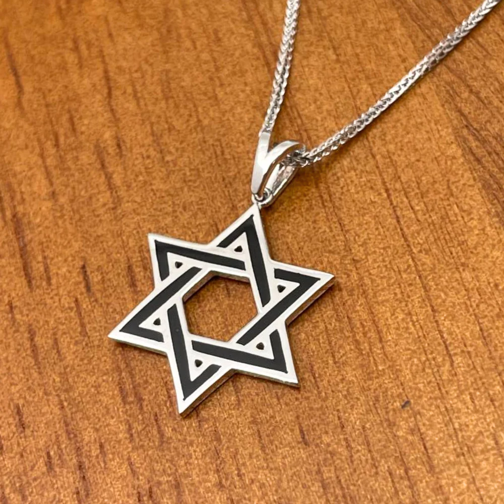 Star of David Pendant in 14K White Gold with Black Enamel - Image 3