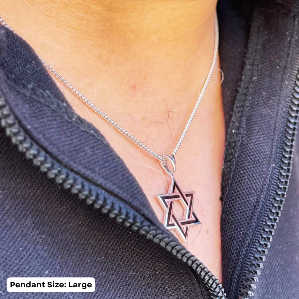 Star of David Pendant in 14K White Gold with Black Enamel - Image 8