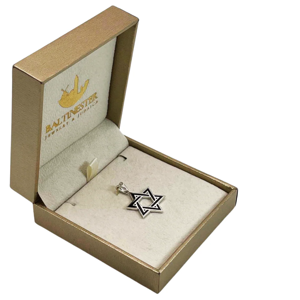 Star of David Pendant in 14K White Gold with Black Enamel - Image 9
