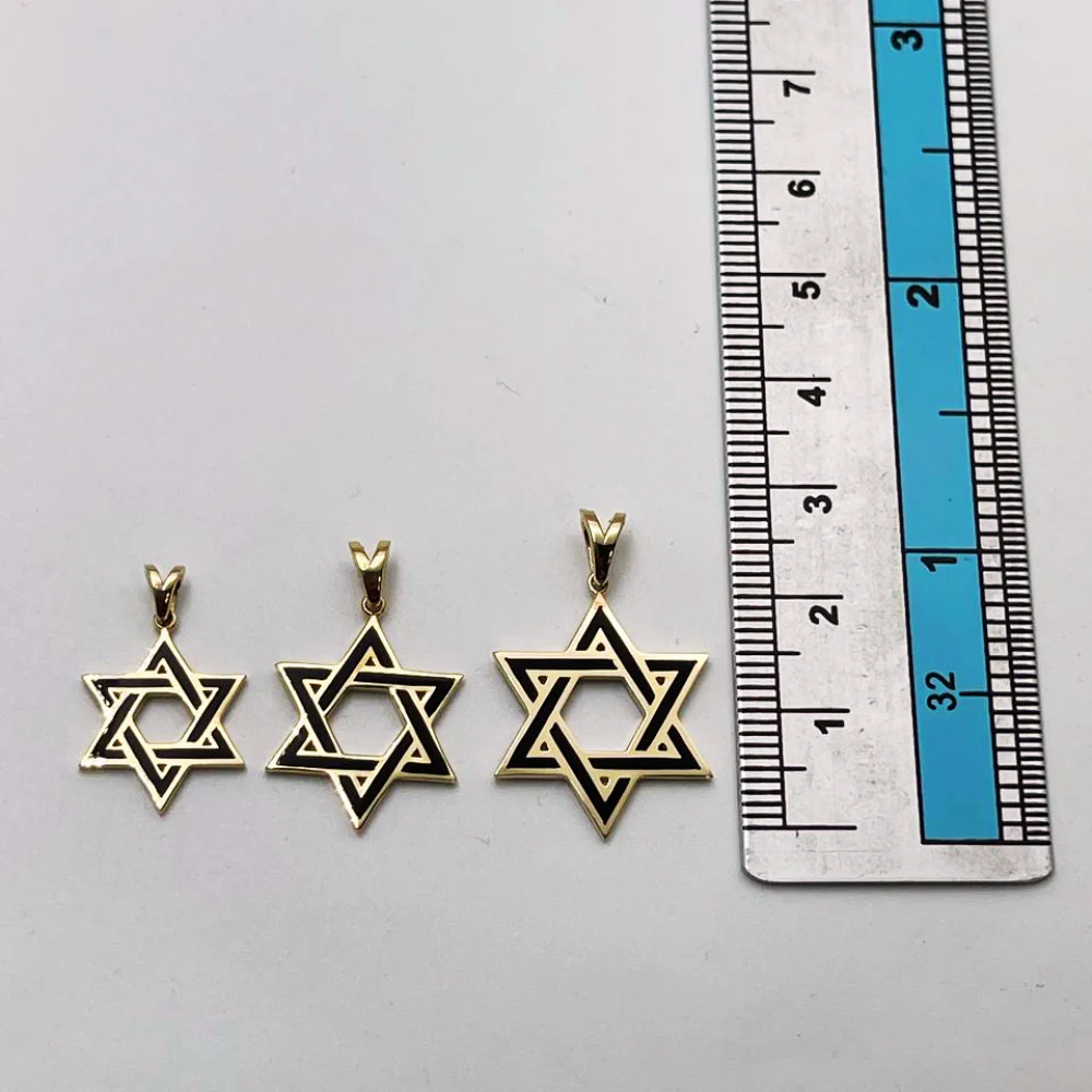 Star of David Pendant in 14K Yellow Gold with Black Enamel - Image 6