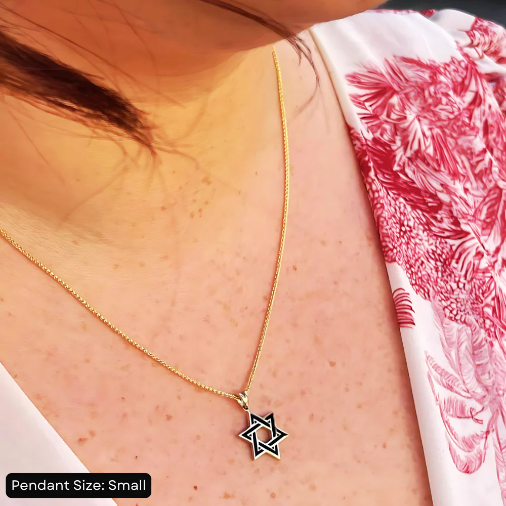 Star of David Pendant in 14K Yellow Gold with Black Enamel - Image 7