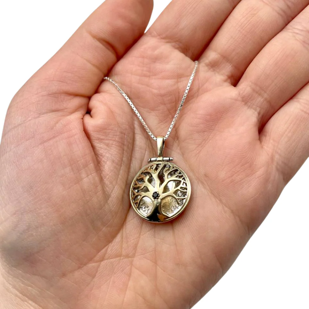 Tree of Life Necklace in Silver and Gold with Emerald - Image 3