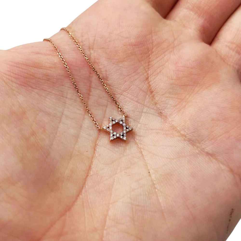 Diamond Star of David Linked Necklace in 14K Gold - Petite - Image 2