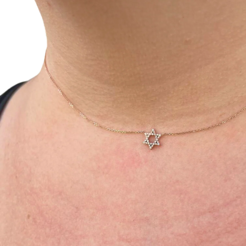 Diamond Star of David Linked Necklace in 14K Gold - Petite - Image 4