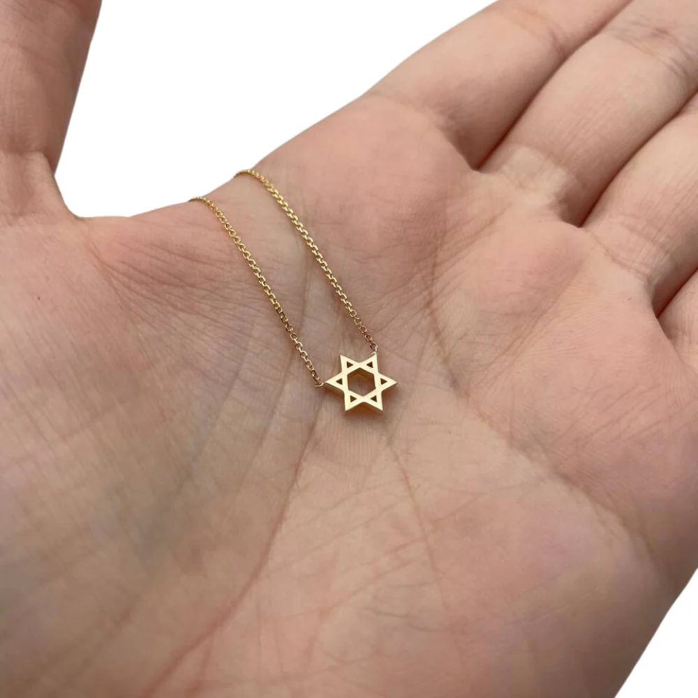 Star of David Linked Necklace in 14K Gold - Petite - Image 4