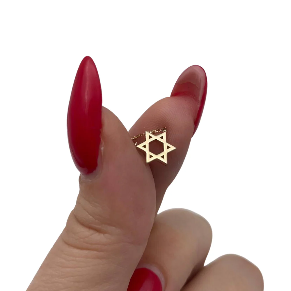 Star of David Linked Necklace in 14K Gold - Petite - Image 7