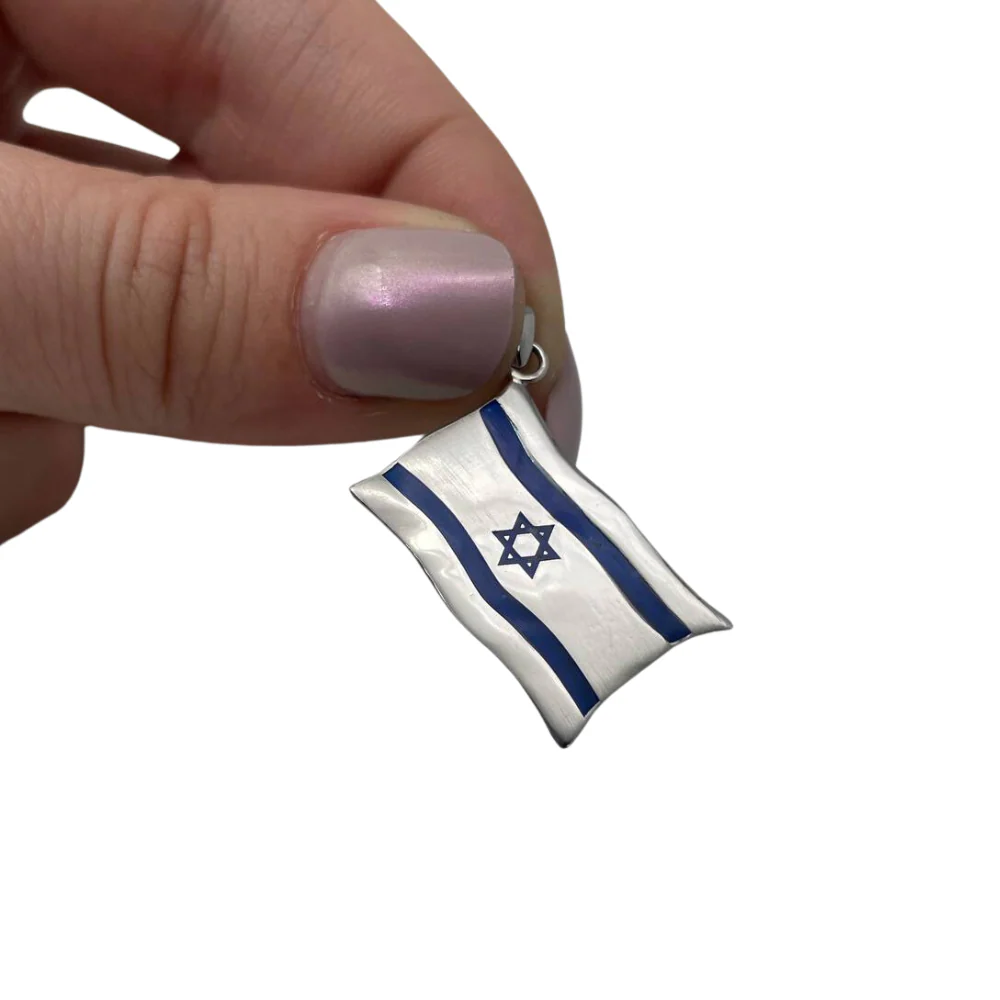 Israel Flag Pendant in 14K White Gold and Blue Enamel - Image 3