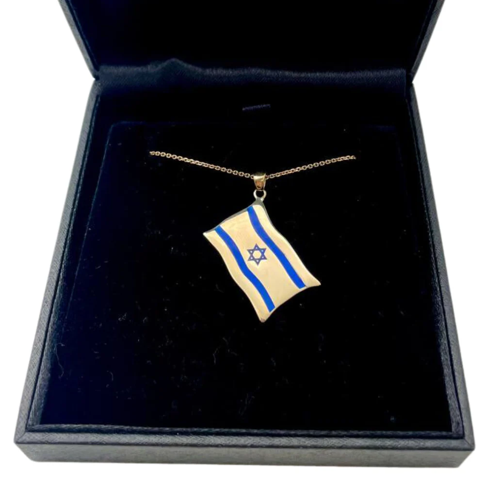Israel Flag Pendant in 14K Gold and Blue Enamel - Image 6