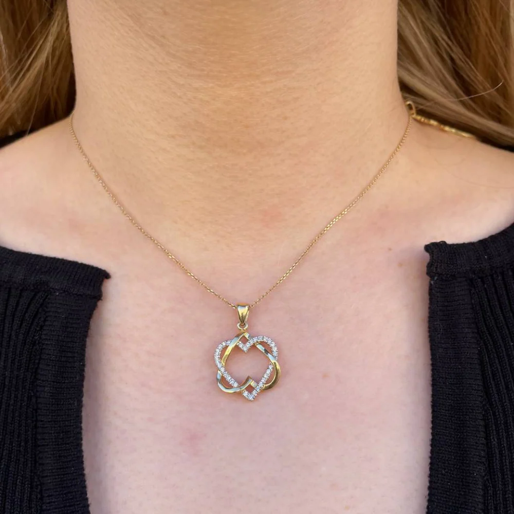 Intertwined Hearts Star of David Diamond 14K Gold Pendant - Image 3