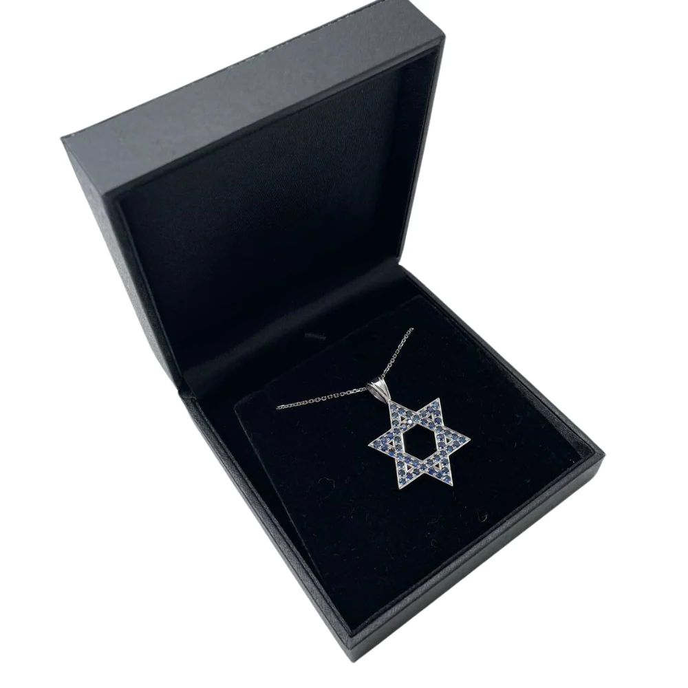 Star of David Pendant with Sapphires in 14K Gold - Large - Image 10