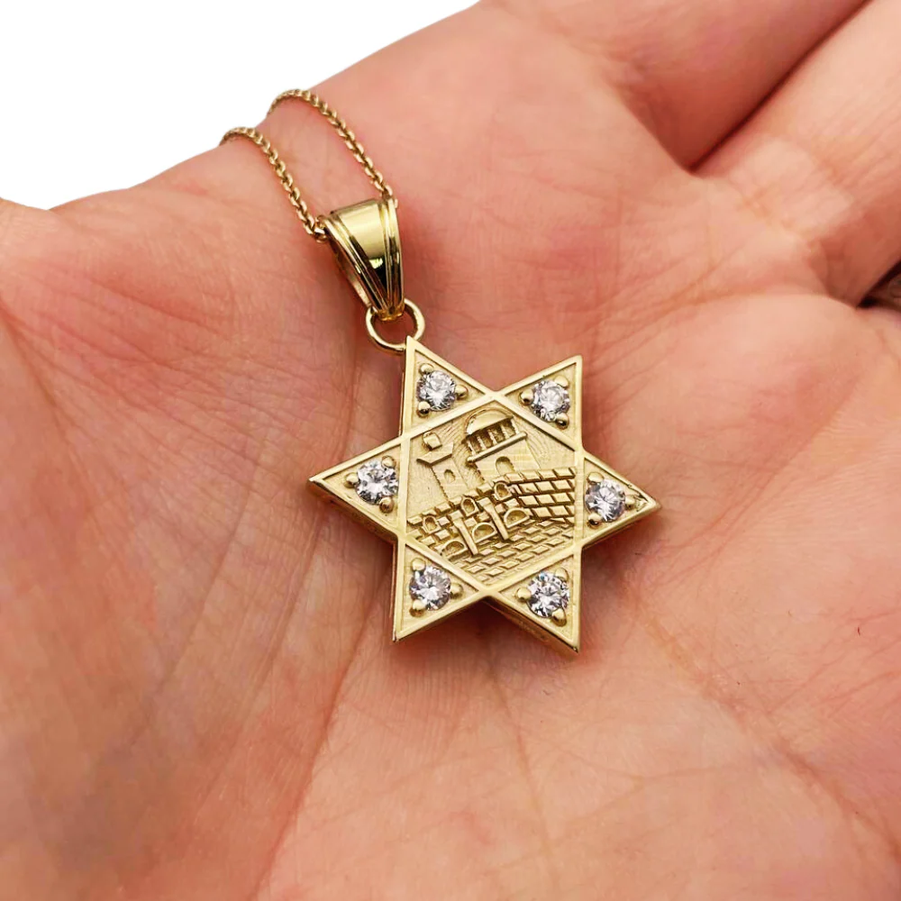 Diamond Jerusalem Wall Star of David Pendant in 14K Gold - Image 2