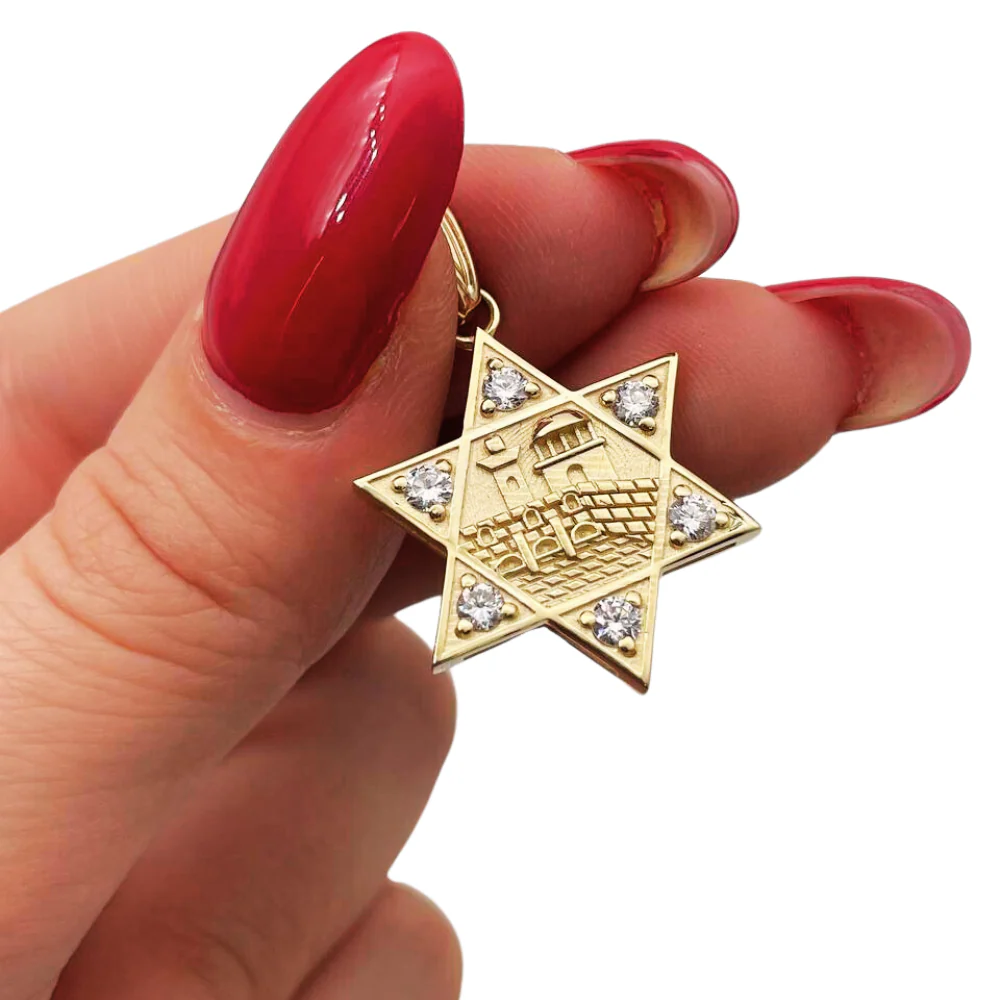 Diamond Jerusalem Wall Star of David Pendant in 14K Gold - Image 3