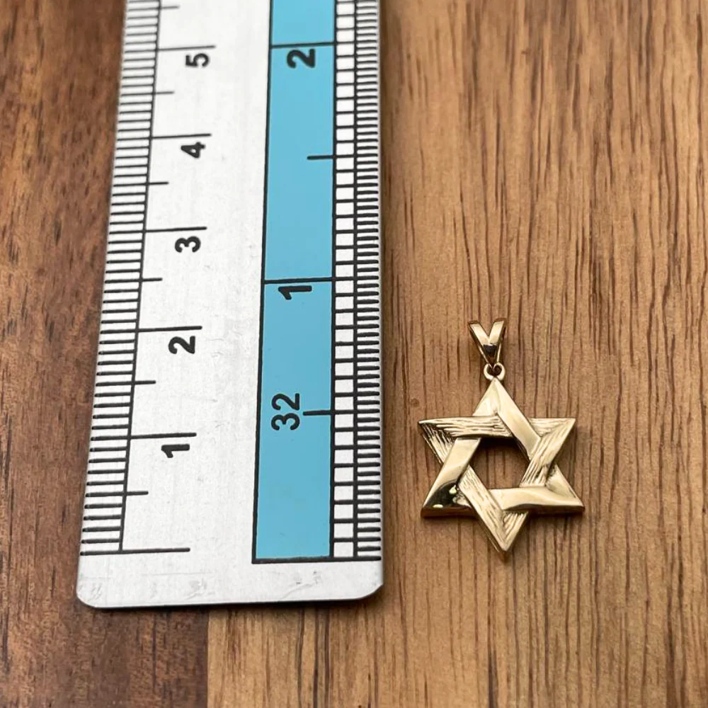 Modern Star of David Pendant in 14K Gold Semi Textured Interwoven Style - Image 6