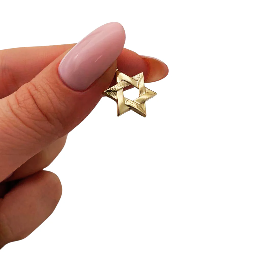 Modern Star of David Pendant in 14K Gold Semi Textured Interwoven Style - Image 7