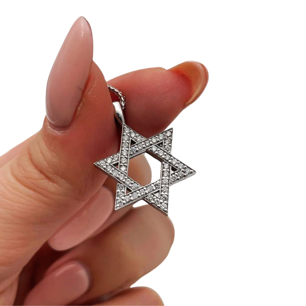 Classic Diamond Star of David Pendant in 18k White Gold - Image 3