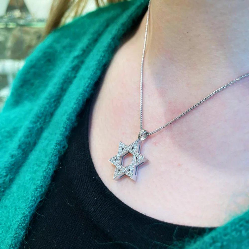 Classic Diamond Star of David Pendant in 18k White Gold - Image 6