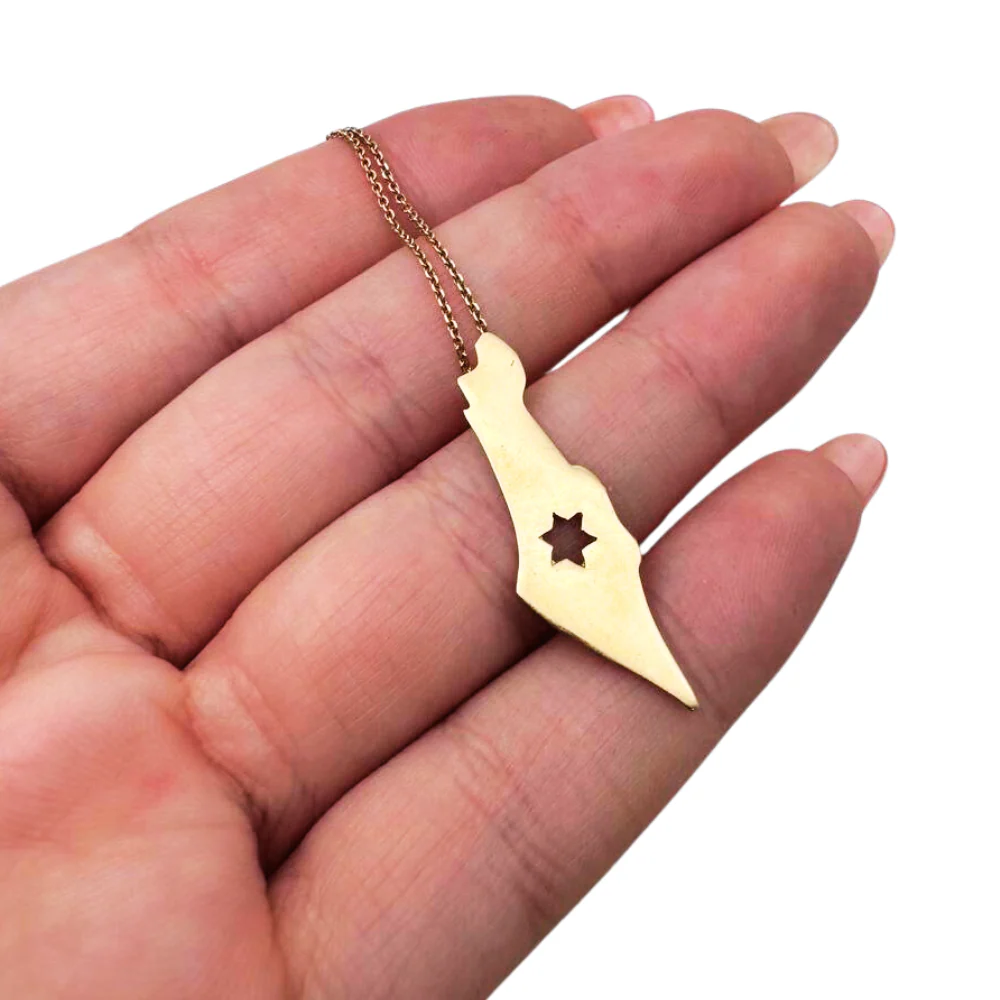 Map of Israel with Cutout Star of David 14K Gold Pendant - Image 2