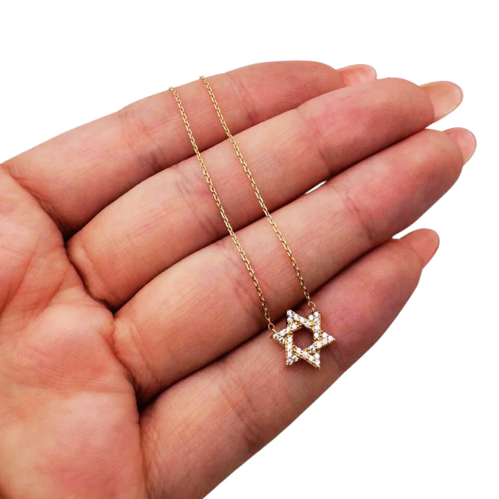 Diamond Star of David Necklace in 14K Gold - 10 mm - Image 2