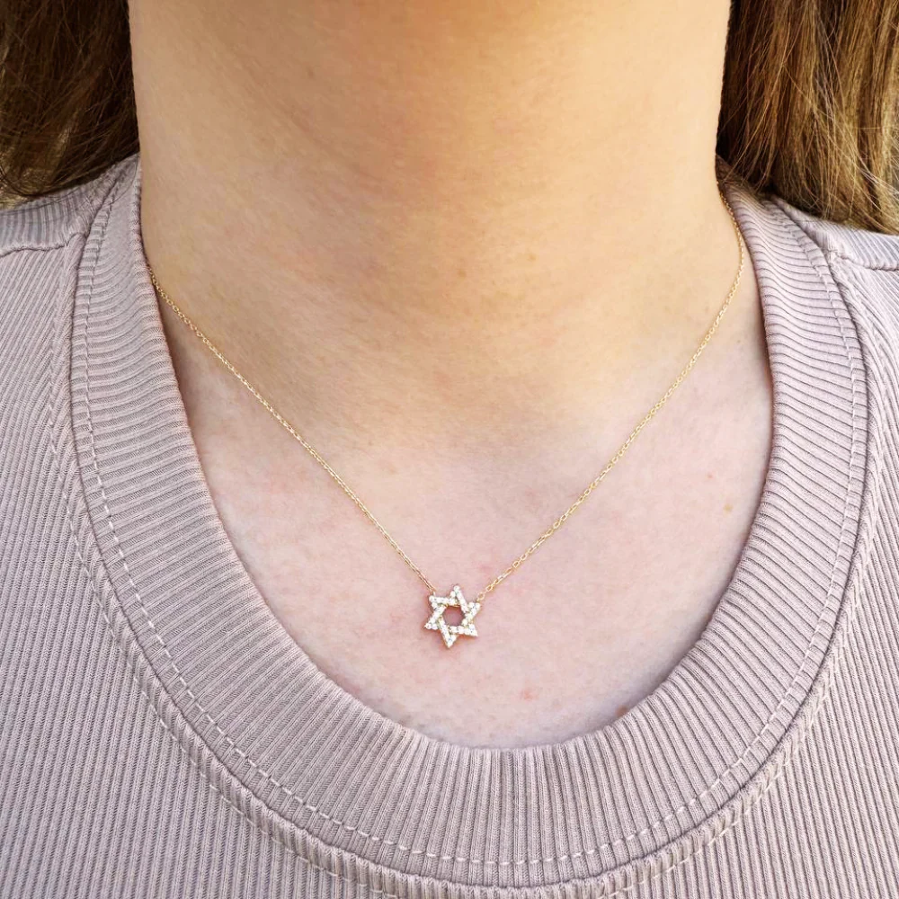 Diamond Star of David Necklace in 14K Gold - 10 mm - Image 5