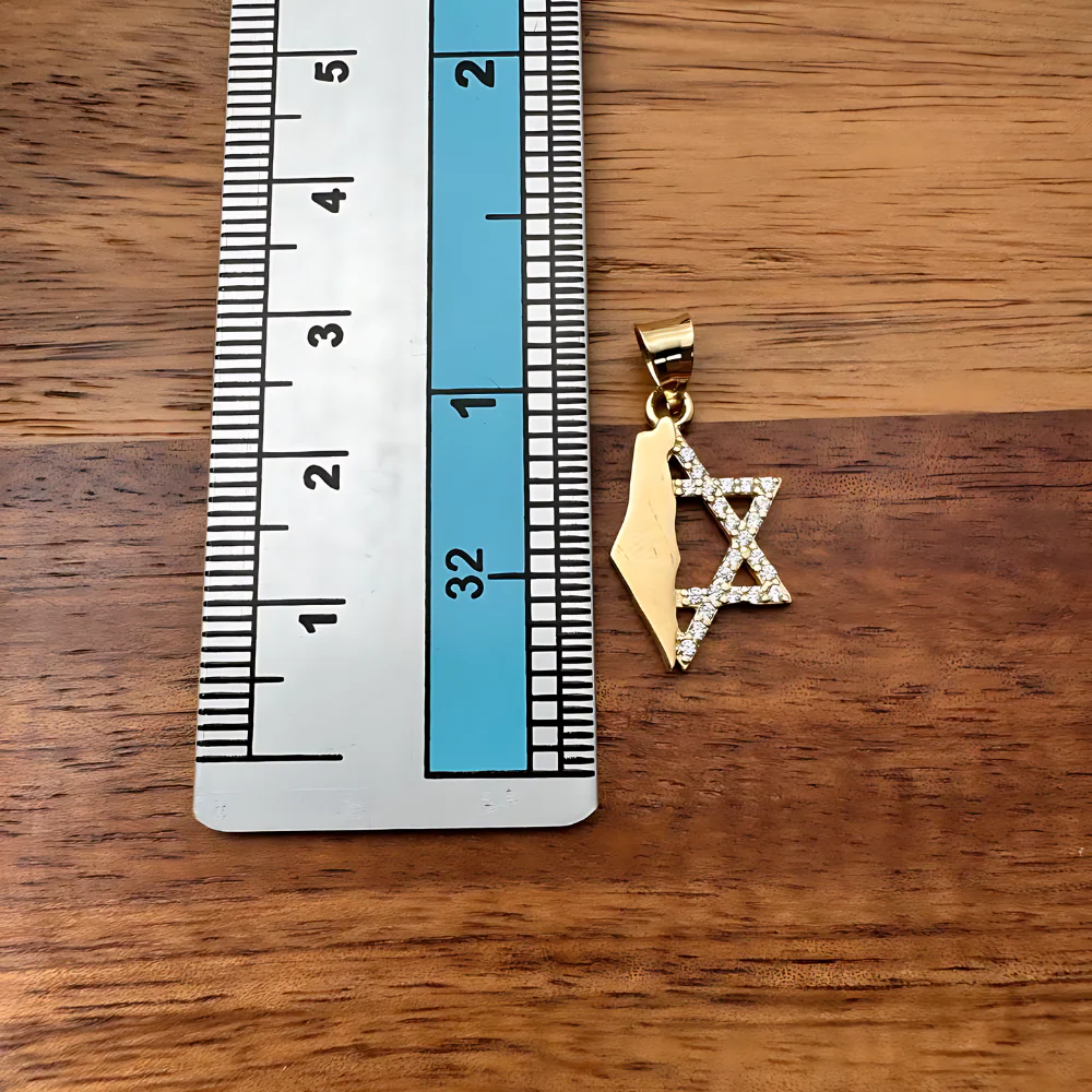 Israel Map with Star of David in 14K Gold Pendant with CZ - Image 4