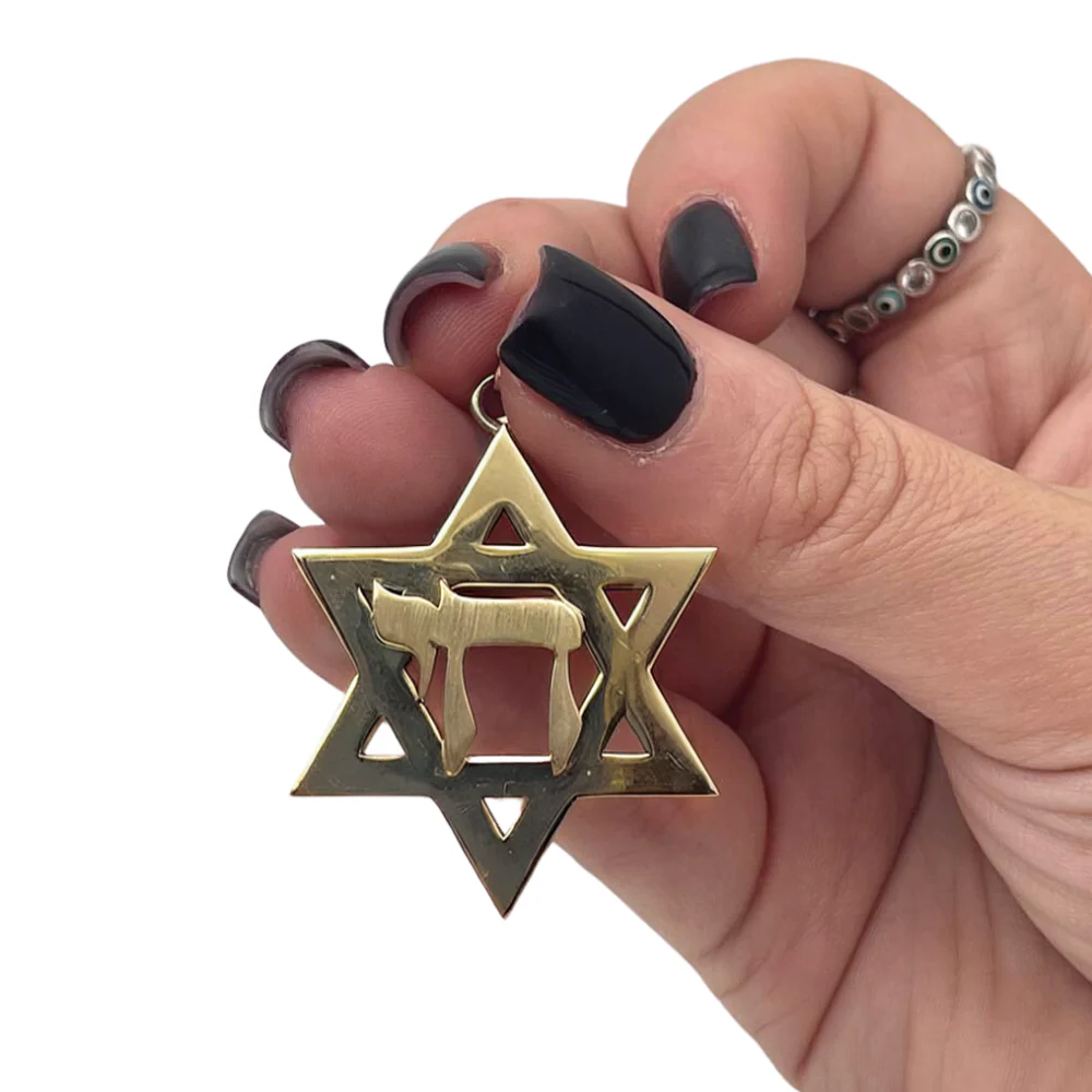 Heavyweight Large Star of David and Chai Pendant in 14k Gold for Men - Image 3