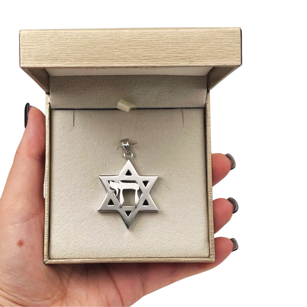 Heavyweight Large Star of David and Chai Pendant in 14k Gold for Men - Image 6
