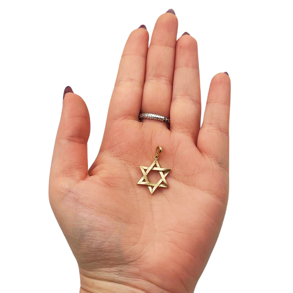 14K Gold Star of David Textured Design Pendant - Image 2