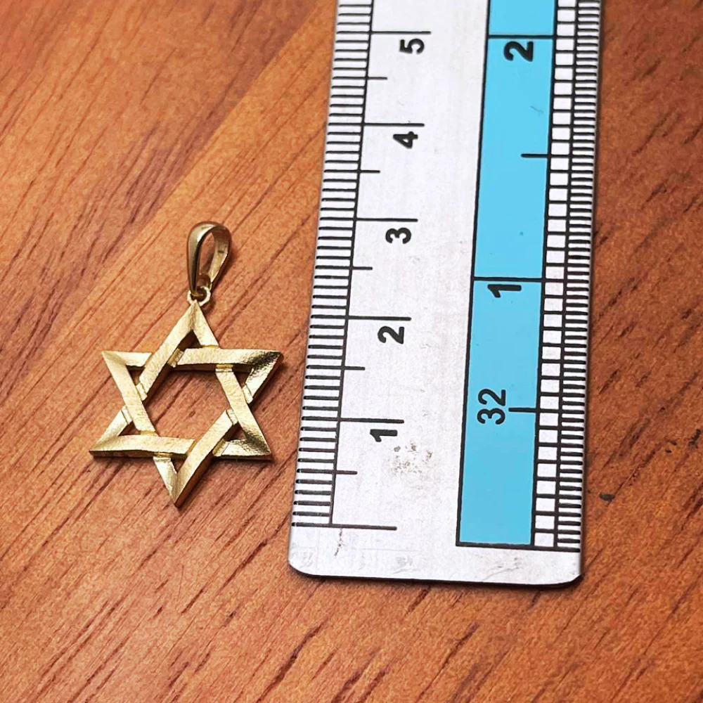 14K Gold Star of David Textured Design Pendant - Image 3
