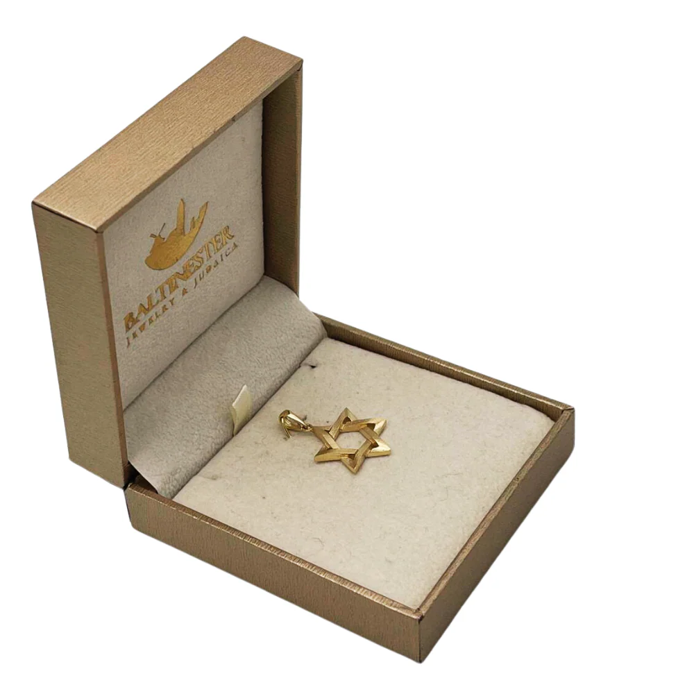 14K Gold Star of David Textured Design Pendant - Image 5