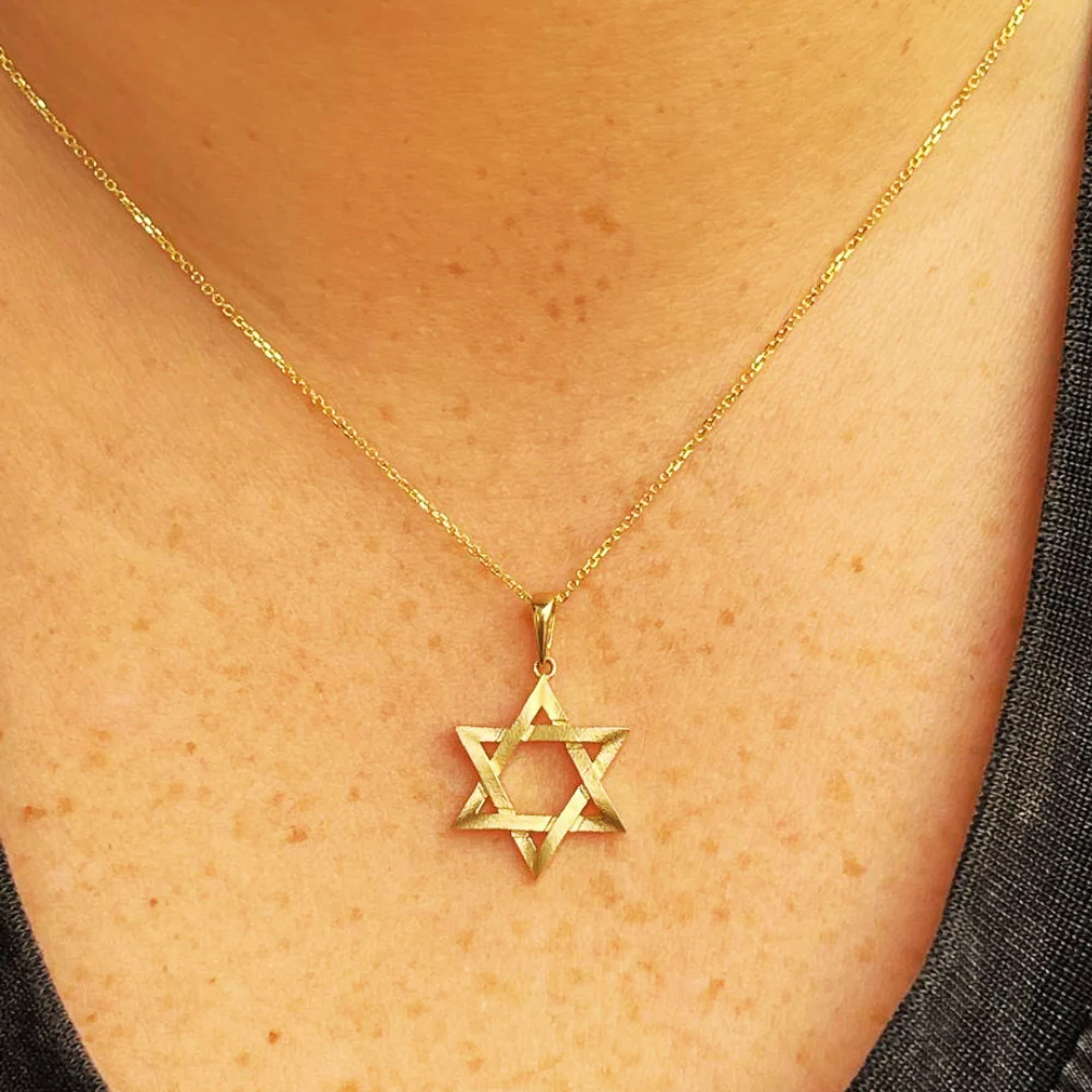 14K Gold Star of David Textured Design Pendant - Image 8