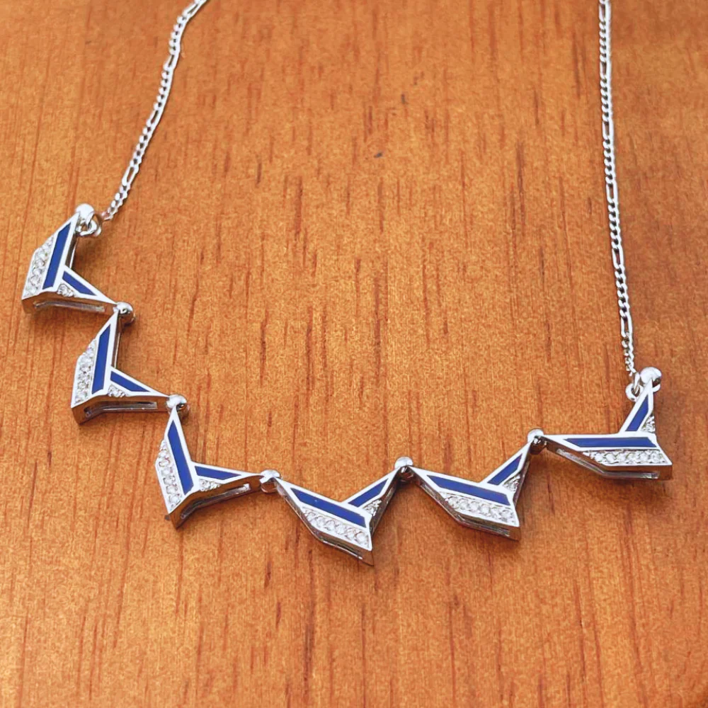 Expandable Star of David Butterfly Necklace in 14k Gold, Diamonds and Blue Enamel - Image 4