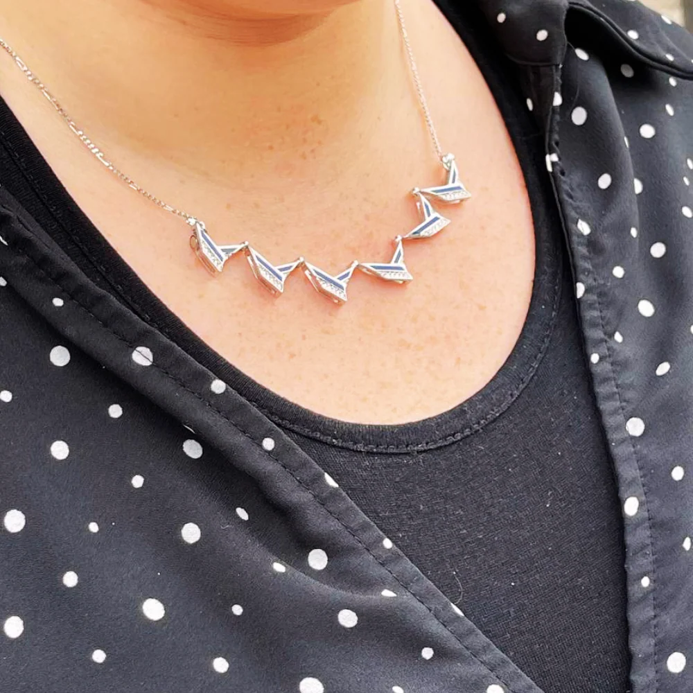 Expandable Star of David Butterfly Necklace in 14k Gold, Diamonds and Blue Enamel - Image 7