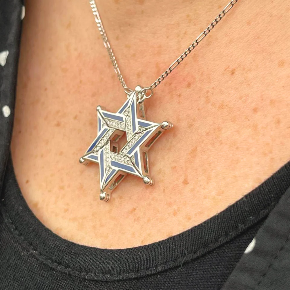 Expandable Star of David Butterfly Necklace in 14k Gold, Diamonds and Blue Enamel - Image 8