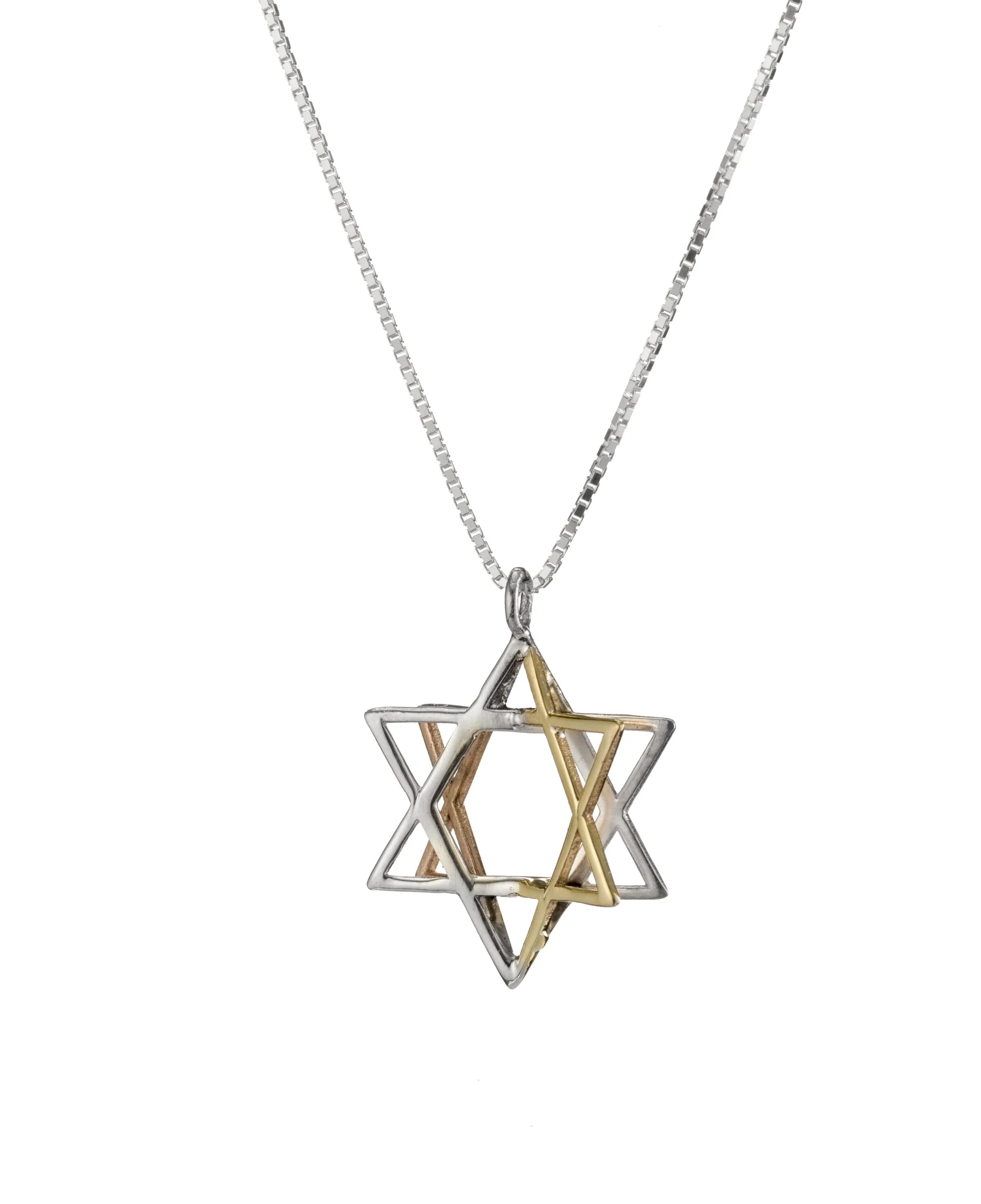 Silver & Two Tone Gold 3D Magen David Pendant - Image 3