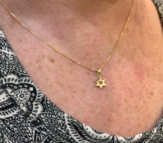 Dainty Heart Star of David 14K Gold Charm - Image 2