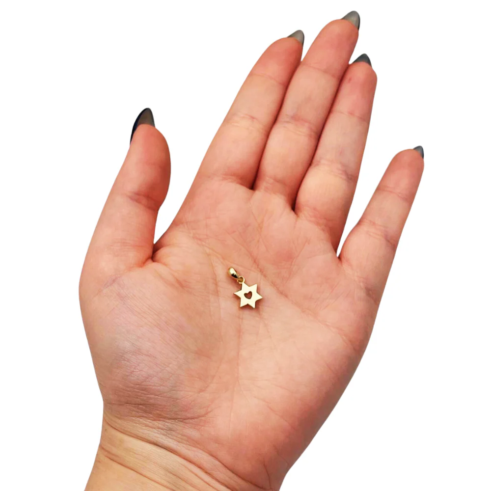 Dainty Heart Star of David 14K Gold Charm - Image 5