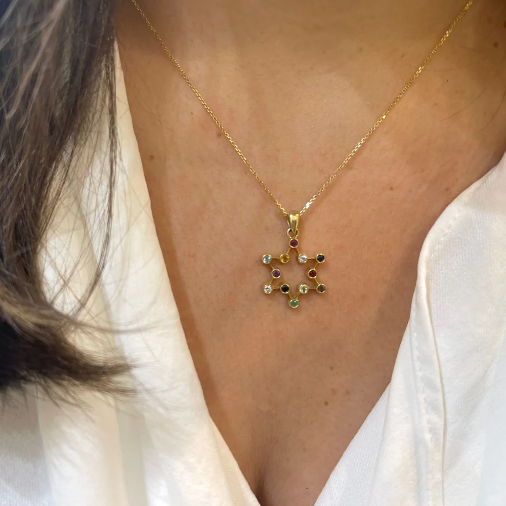 Star of David Pendant - 14K Yellow Gold Stylized Hoshen - Image 4