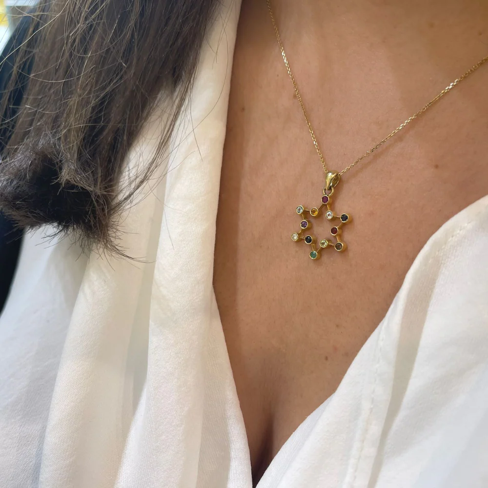 Star of David Pendant - 14K Yellow Gold Stylized Hoshen - Image 5