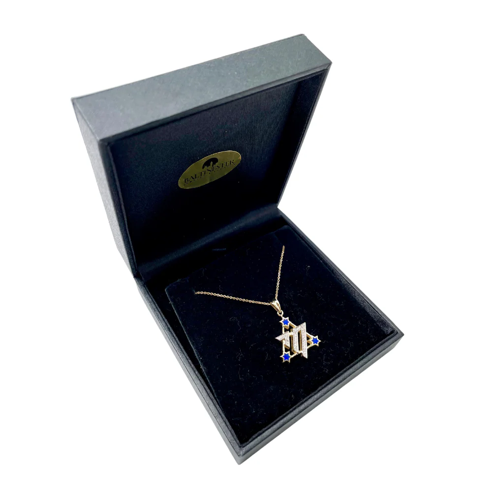 Star of David Chai Pendant - 14K Gold and Blue Enamel Diamond Studded - Image 3