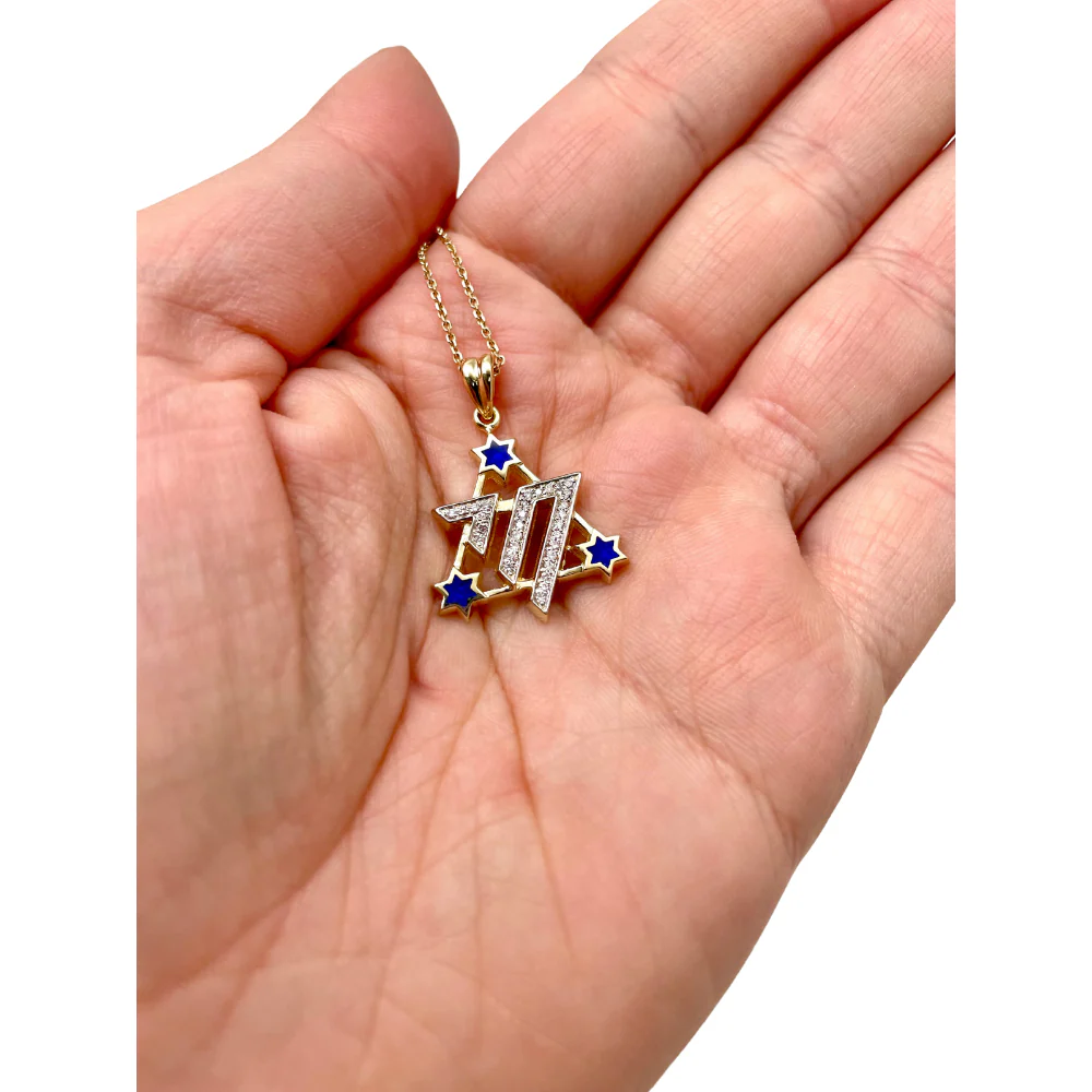 Star of David Chai Pendant - 14K Gold and Blue Enamel Diamond Studded - Image 5