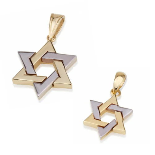 14K Two Tone Gold Thick Star of David Pendant