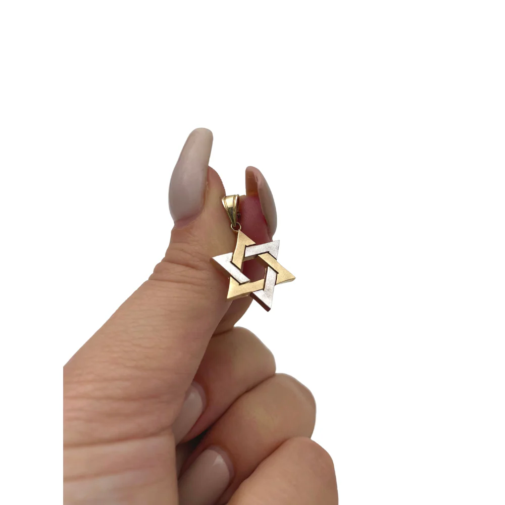 14K Two Tone Gold Thick Star of David Pendant - Image 7