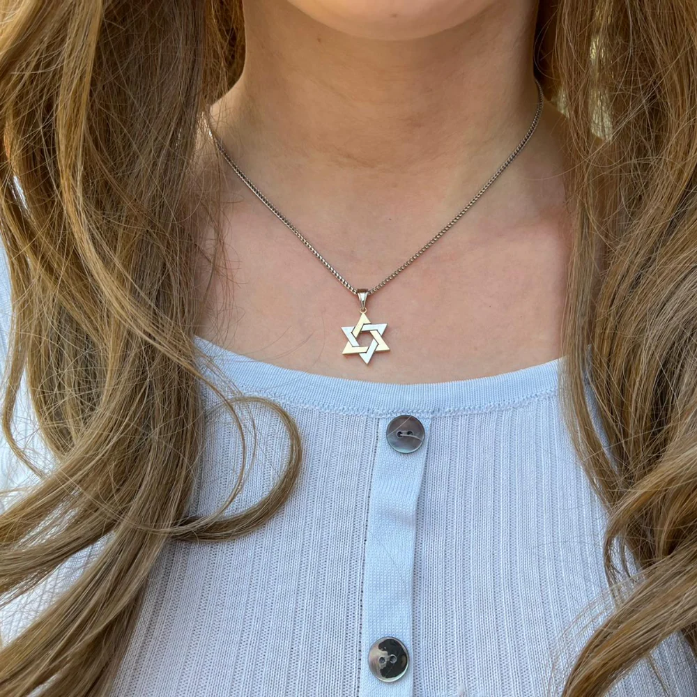 14K Two Tone Gold Thick Star of David Pendant - Image 8