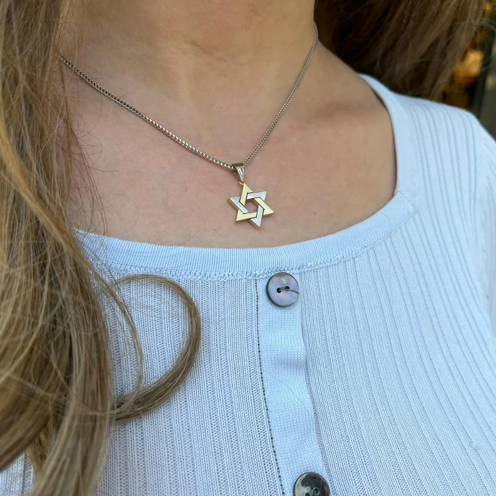 14K Two Tone Gold Thick Star of David Pendant - Image 9